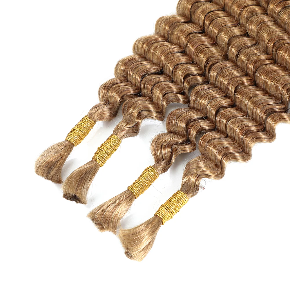 Linhua 27 # capelli umani sfusi onda profonda per intrecciare trecce Boho biondo miele Crochet Micro trecce bohémien senza nodi doppio disegnato