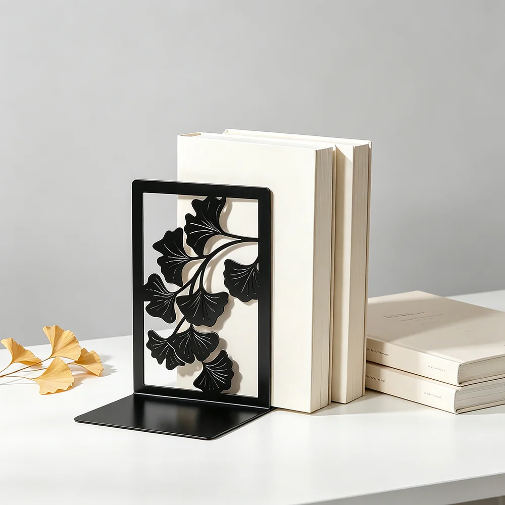 Ginkgo Leaf Metal Bookends, Decorative Book Holders for Home Library, Office Shelf & Study Desk Reading Lover Gift for Christmas