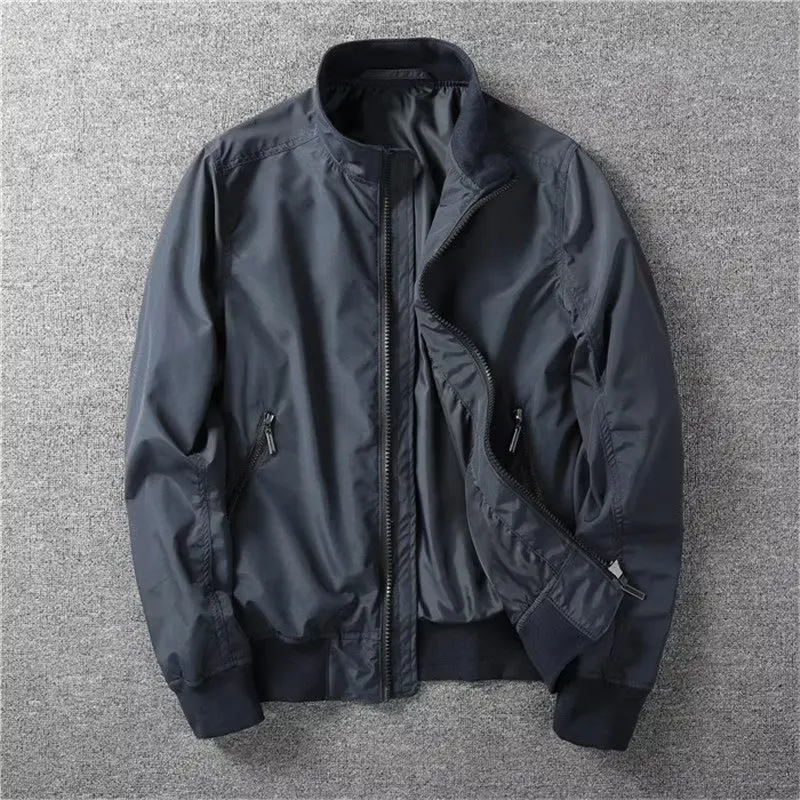 

Faionable Versatile Slim Fit Thin Jaet Spring Autumn Stand Collar Men's Outerwear Sli Coat Youth Polyester Urban Sle