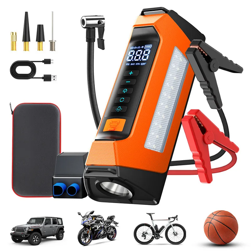 6000A  5 In1 Car Emergency Battery Pack Light 14.8v Booster Starting Device Capacitor Compressor Jump Starter With Air Pump