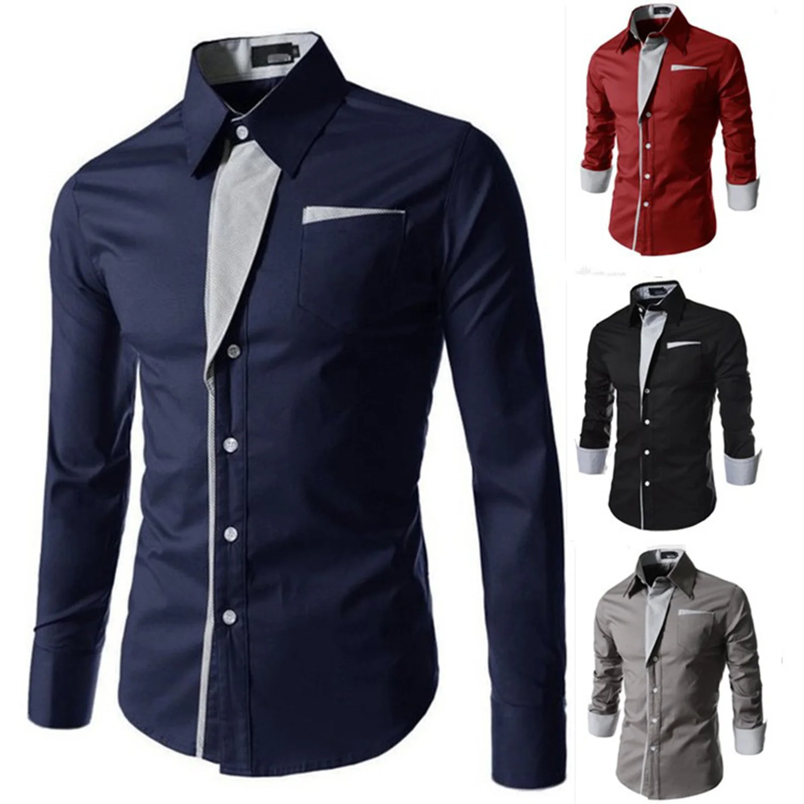 Chemise Coupe Cintrée à Manches sulfpour Homme, Bloc de Documents, Couleur Unie, pour Mariage, Travail, Réunion, Bureau, Formel