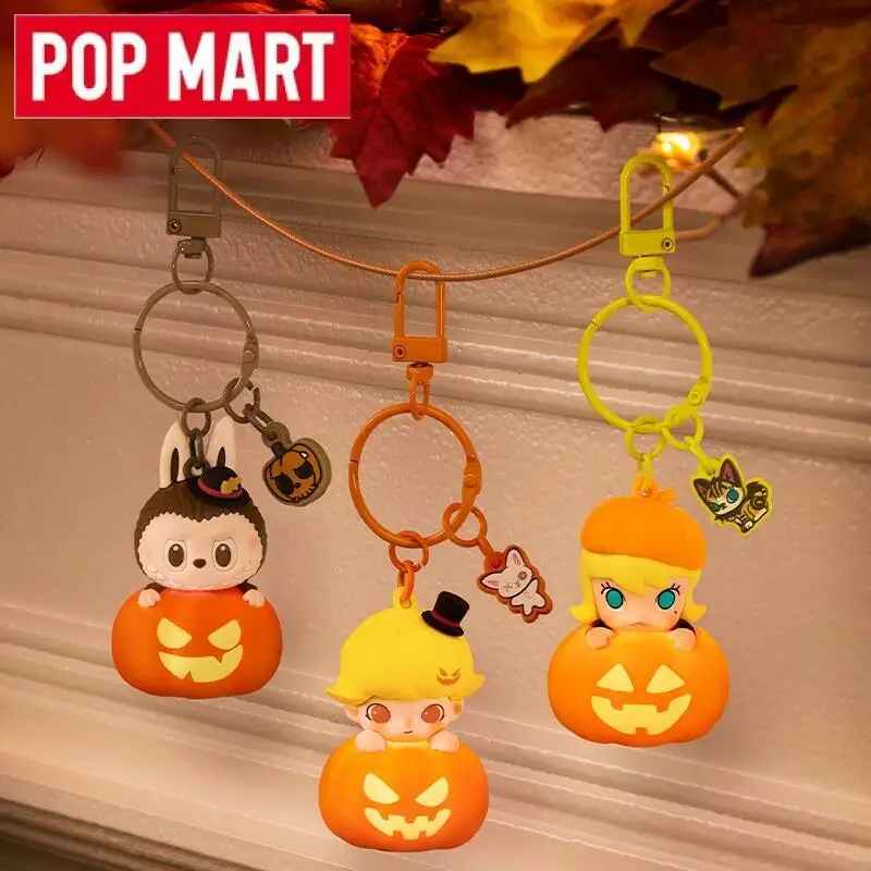 

POP MART The Monsters Labubu Happy Halloween Party Series Светящаяся подвеска в виде тыквы Аниме Фигурка Коллекция игрушек