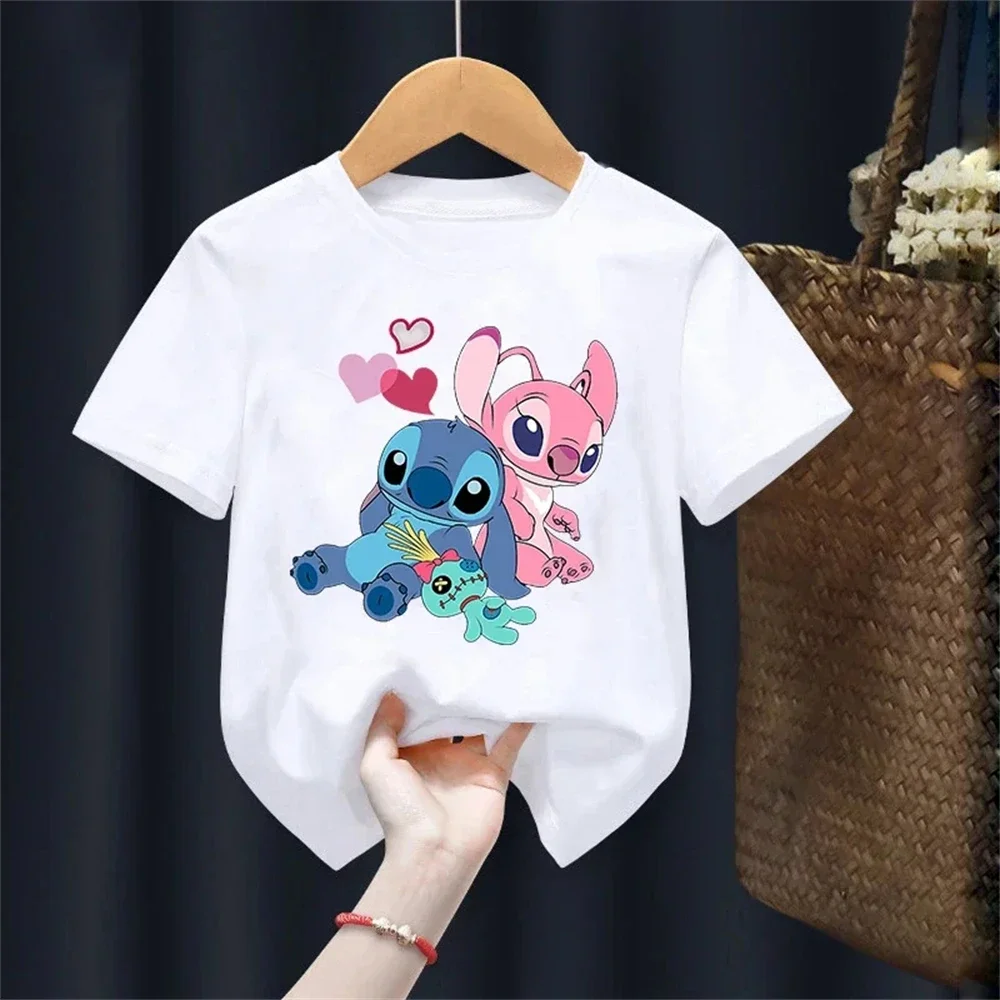 MINISO Lilo Stitch Children T-Shirt Kawaii T Shirt Anime Cartoons Children Casual Clothes Tee Shirt Kid Girl Boy Fashion Y2K Top