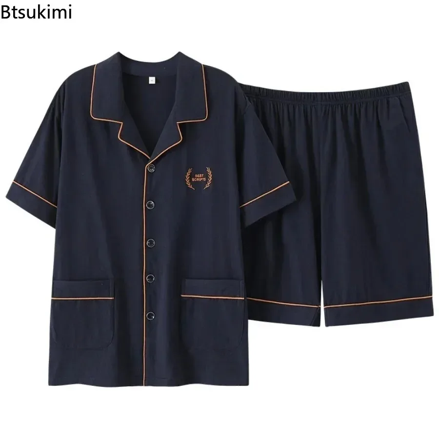 New 2026 Men's Summer Casual Sleepwear Pajama Sets Cotton Short Sleeved Night Clothing Pyjamas Suit Male Loose Home-wear Sets