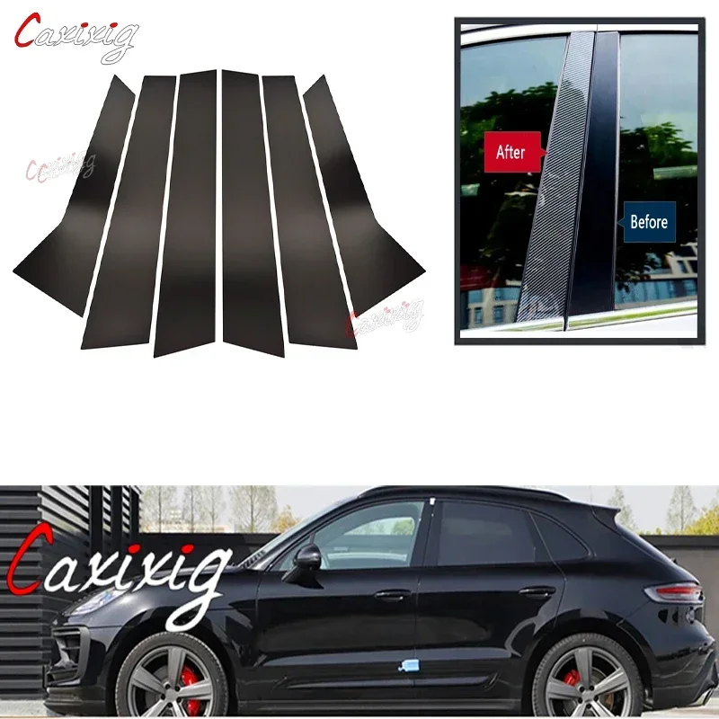 

For Porsche Macan Carbon Fibre 2014-2022 Car Window Door Column B C Pillar Post Trim Cover Glossy Black PC Stickers Accessories