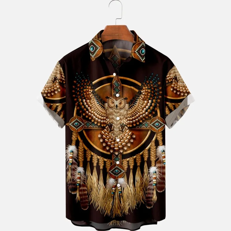 Camicie da uomo oversize hawaiane indiane Totem Fashion Comfort Casual 3d Print Beach manica corta Summer Animal Feather Hair