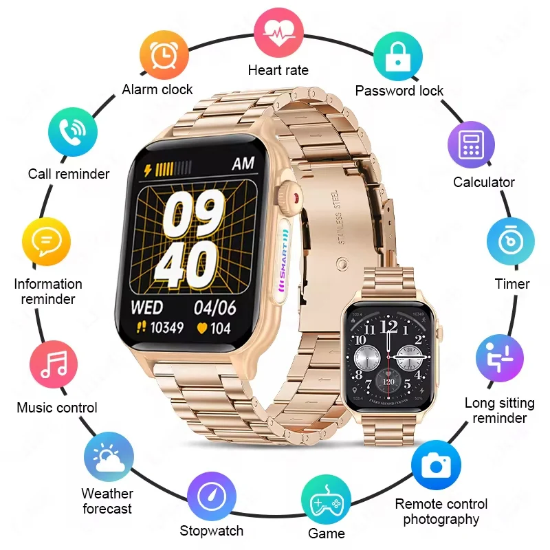 2024 New LED Atmosphere Light Smart Watch Men Customized Dial 1.96-inch AMOLED Full Screen Touch Screen Women BT Call smartwatch