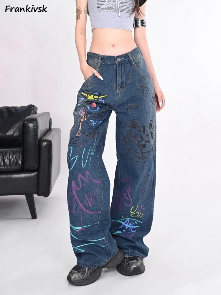 

Jeans for Women Harajuku Hip Hop Personality New American Style High Street Handsome Ins Trousers Teenagers Graffiti Letter Y2k