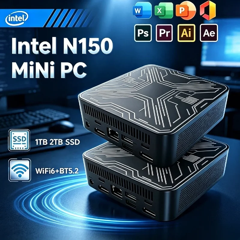 Intel Core N150 2026 Mini PC 16GB RAM 1TB NVMe SSD Triple 4K UHD HDMI WiFi6 BT5.2 Silent Fanless Office Home Desktop Pro Core