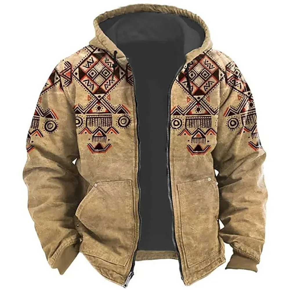 

New 3D Printed Retro Style Hooded Zipper Spring Autumn Sweatshirt Cardigan Sweatshirt Hoodies for Men Geometric Patterns