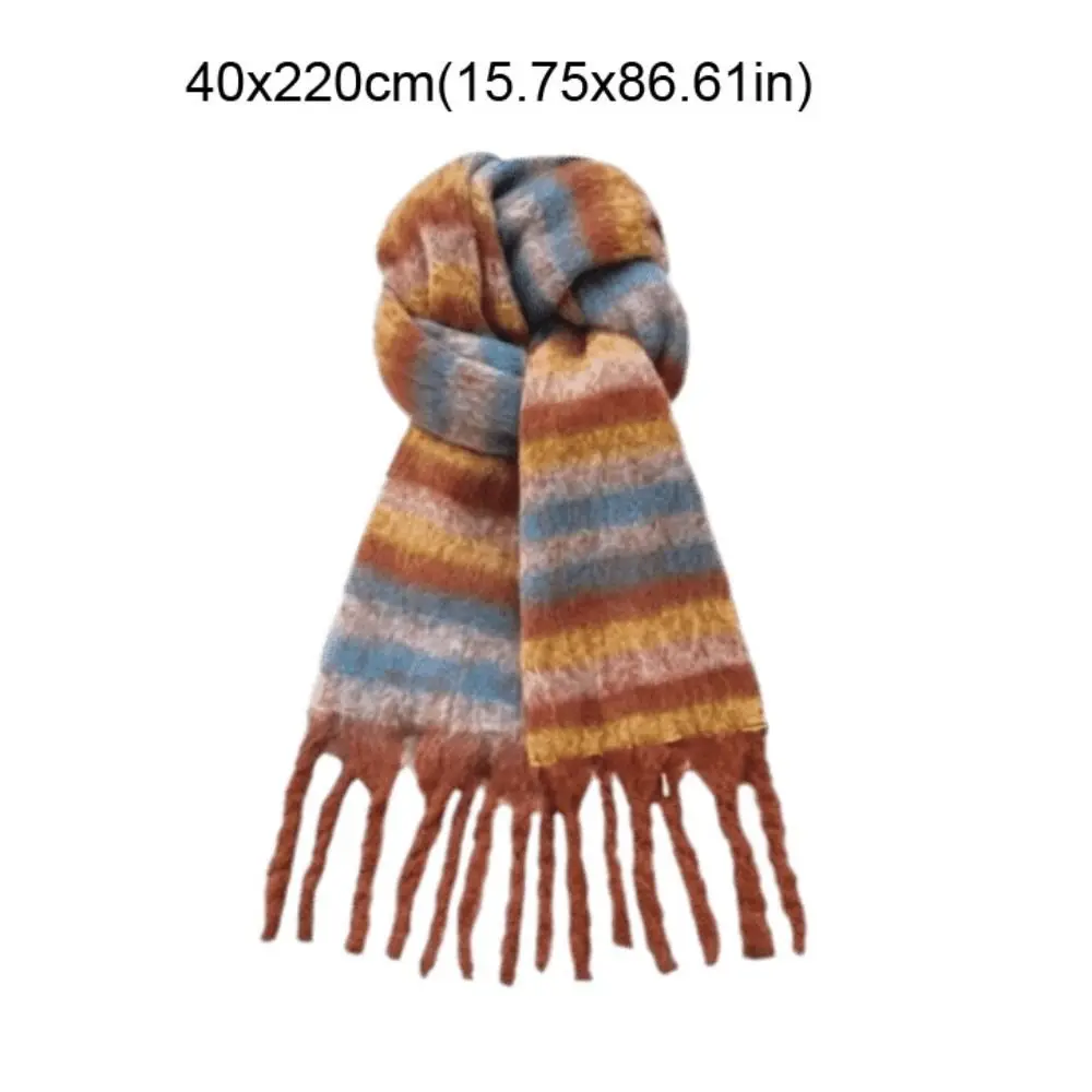 Eleganter Regenbogen-Streifen Wollschal mit Quasten, Plüsch-Winter-Kaschmirschal, Mohair, Warmer Langer Schal für Herren – Detail 1