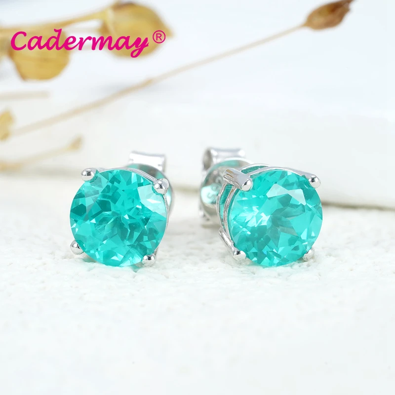 Round Lab Grown YAG Paraiba Color Stone With Inclusions For Women S925 Sterling Silver Earrings Fine Jewelry