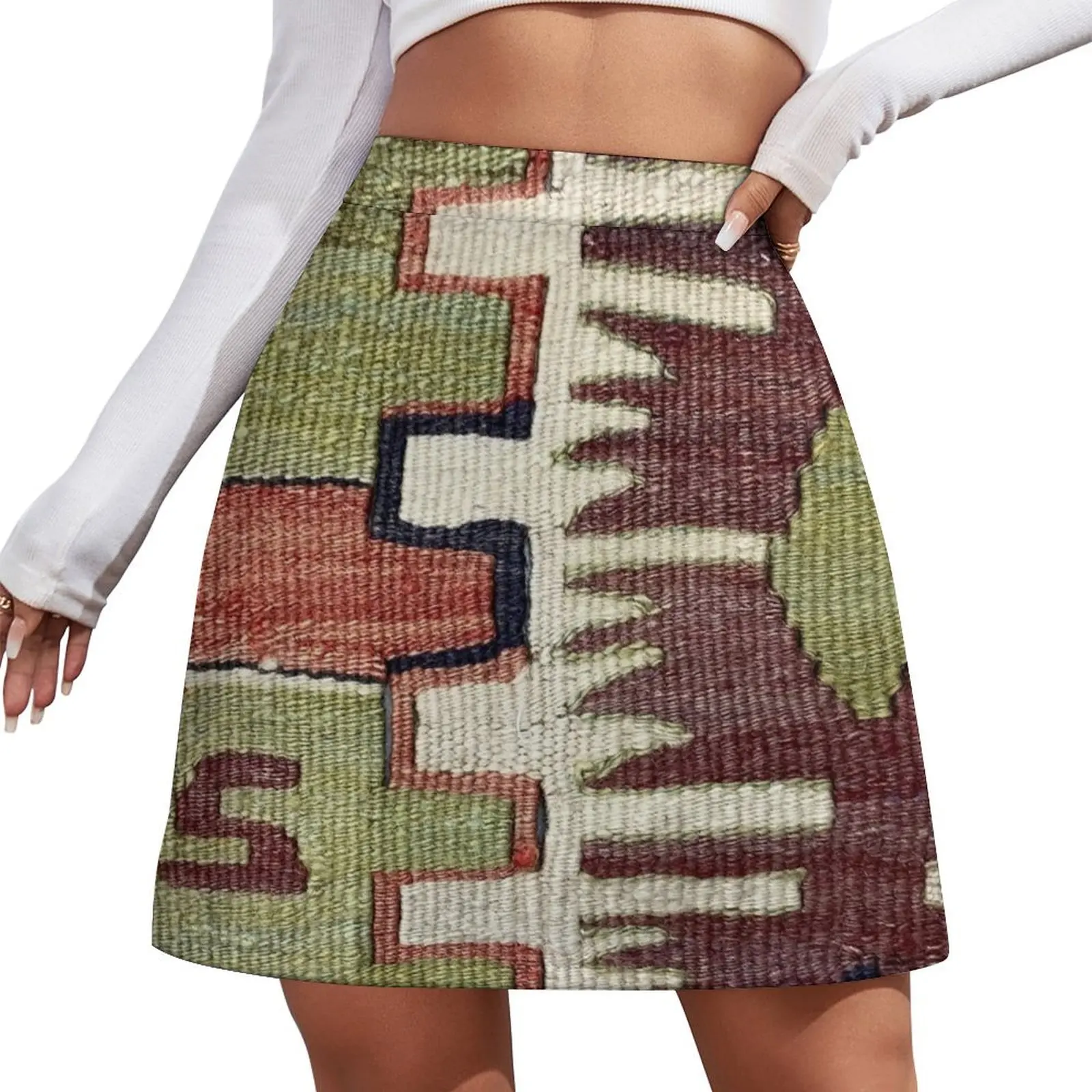 Boho Kilim, Navaho Weave, Woven Textile, Persian Carpet Mini Skirt women's skirt 2025 trend Women's skirts Female dress