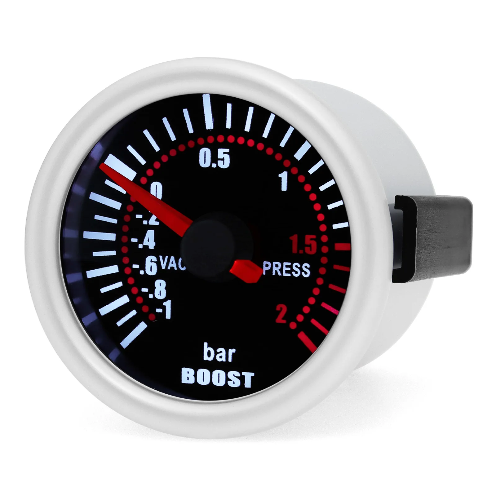 Manômetro de Pressão de Turbo Automotivo 2026 com Lente Fumê e LED Branco, -1~2 BAR, 2 polegadas (52mm), com Sensor para Carros de Corrida a Gasolina 12V
