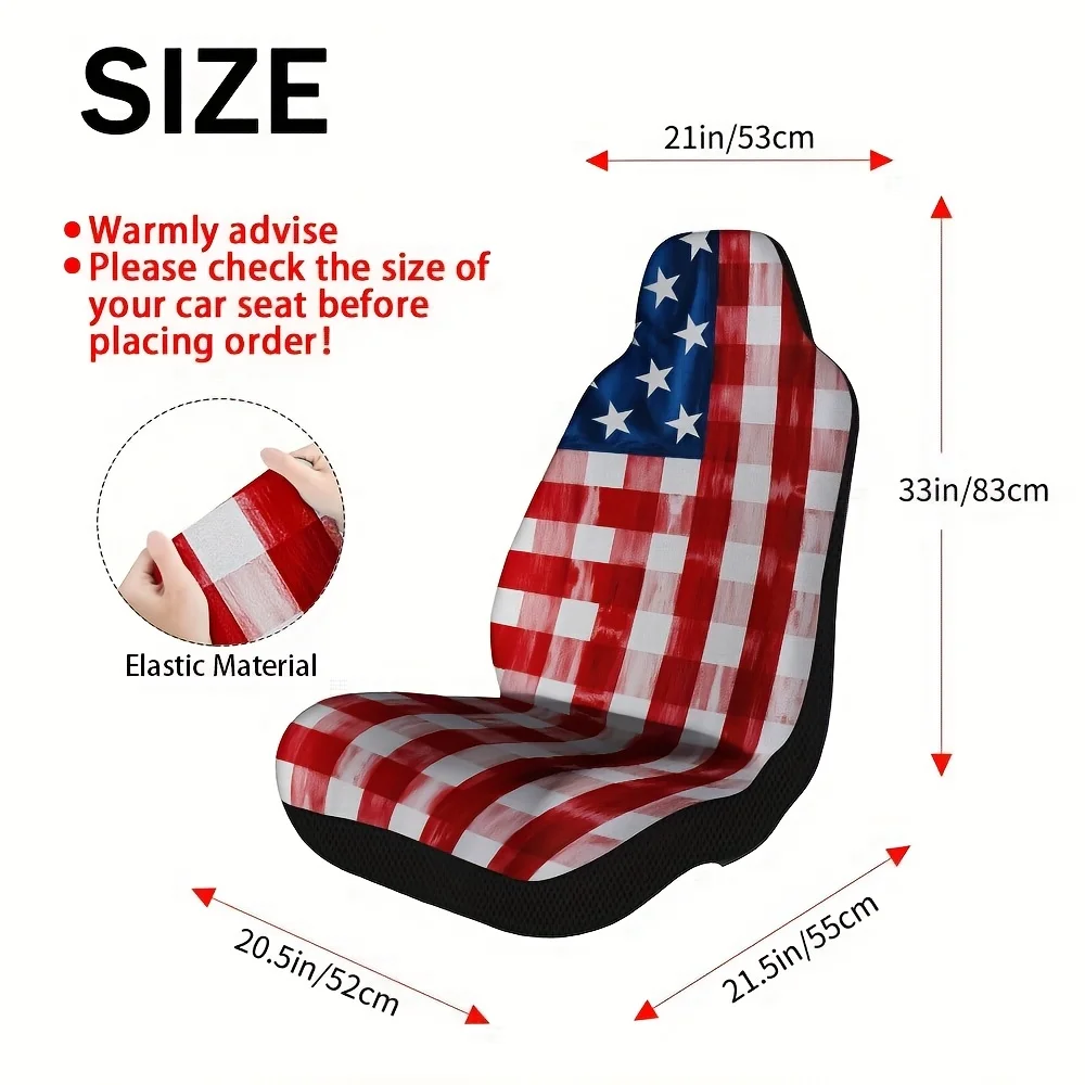 2pcs, Fashionable American Patriotic Stars Stripes Print Car Seat Covers, Universal Fit For Sedan SUV Truck, Easy To Clean, Four