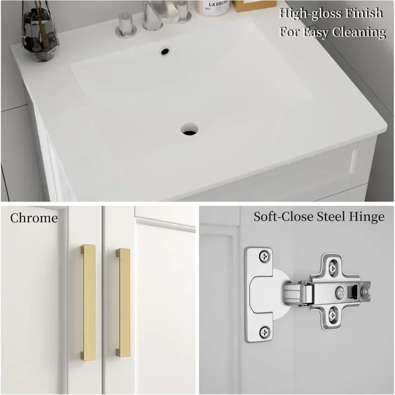 Bathroom Vanity with Ceramic Sink Cabinet 2 24 Inches Wooden