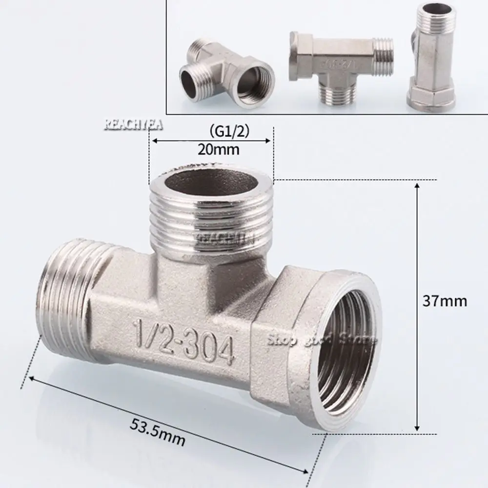 Aço inoxidável Elbow Joint Adapter, Encanamento Fittings, Tee Tipo Redução, BSP Rosca Fêmea, Butt Acoplador, 1/2 ", 3/4"