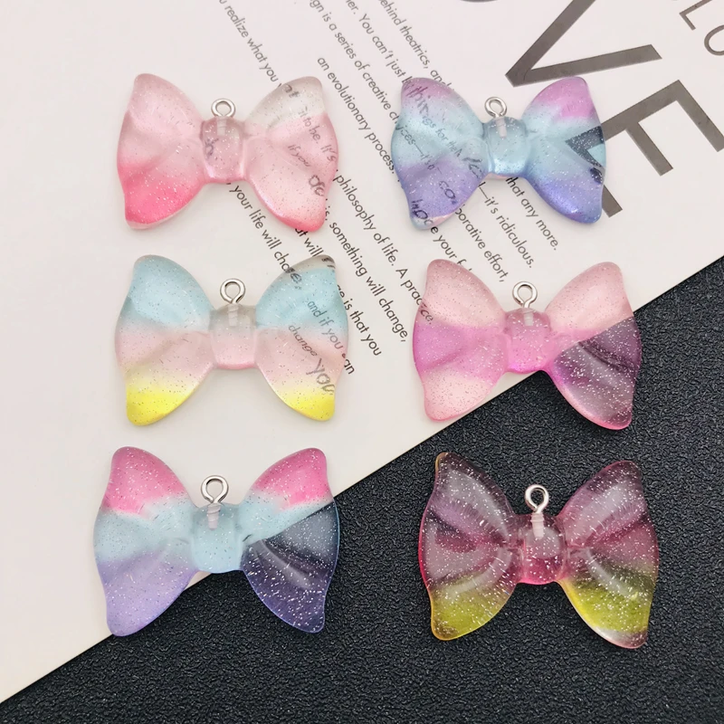 10pcs Hot Selling Resin Kawaii Miniature Glitter Sparkle Bow for Keychain, Earring, Scrapbooking, DIY Making, Necklace