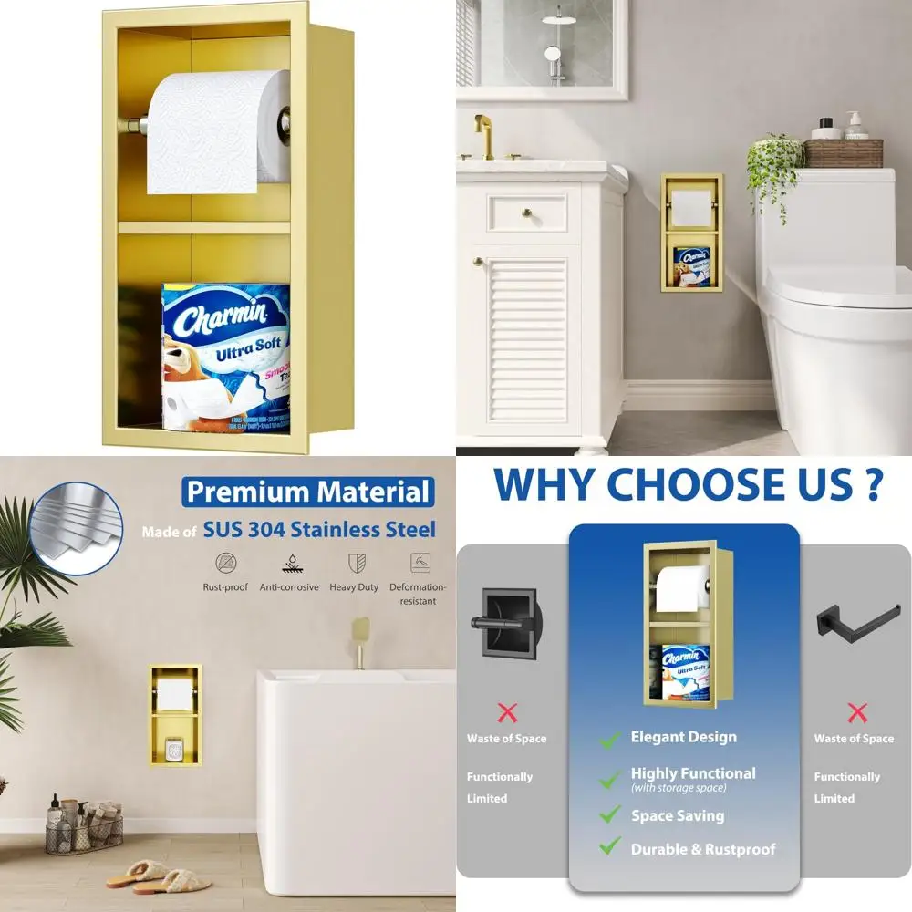 

In-Wall Toilet Paper Holder with Storage, 304 Stainless Steel, Recessed Bathroom Tissue Roll Holder for Modern Design