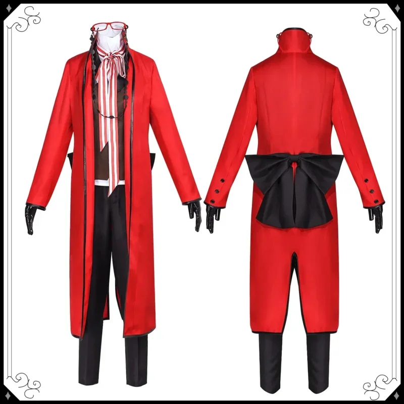 Anime Black Butler Cosplay Costumes Death Shinigami Grell Sutcliff Red Uniform Outfit Glasses Carnaval Halloween Women Men Suit