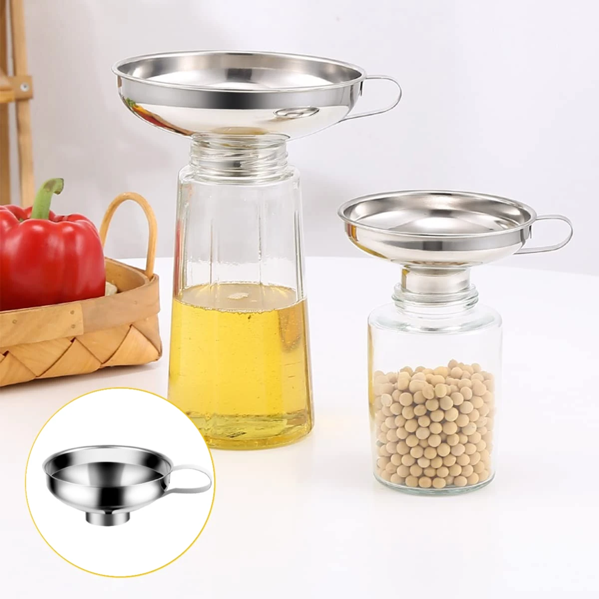 Stainless Steel Wide Mouth Funnel with Handle Kitchen Use Funnels and Strainer for Filling Jam Salad Bottles Kitchen Accessories