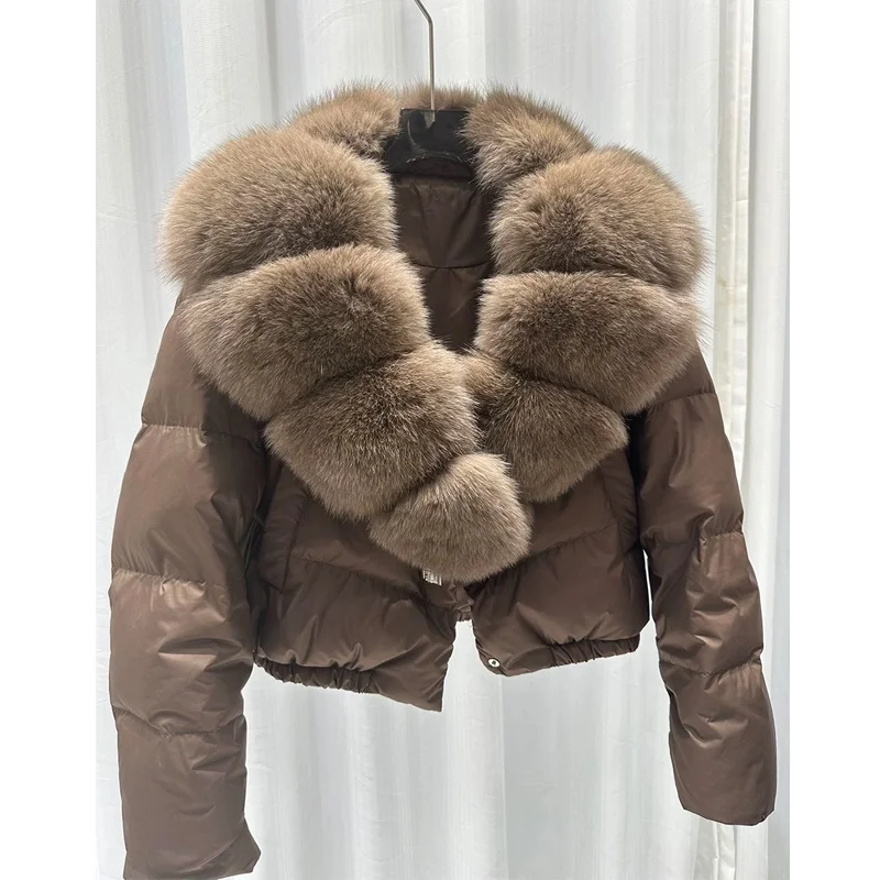 High Waist  Fur Collar down Jaet Women's ort Loose Faion Outerwear Casual Sle Warm Thiened V-Ne  Color