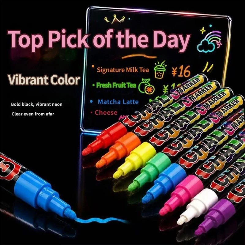Liquid Chalk Marker Set, 8 Pack Wet Erase Sign Markers with 6 mm Fine Tip for LED Board, Glass Window and Menu Board D2RC