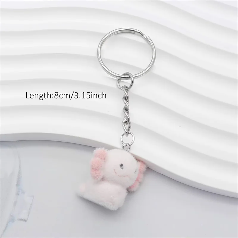 Cute 3D Flocking Axolotl Keychain Flocked Pink axolotl Couple Mobile PhonePendant Car Keyring Earphone Backpack Charms Bag Decor
