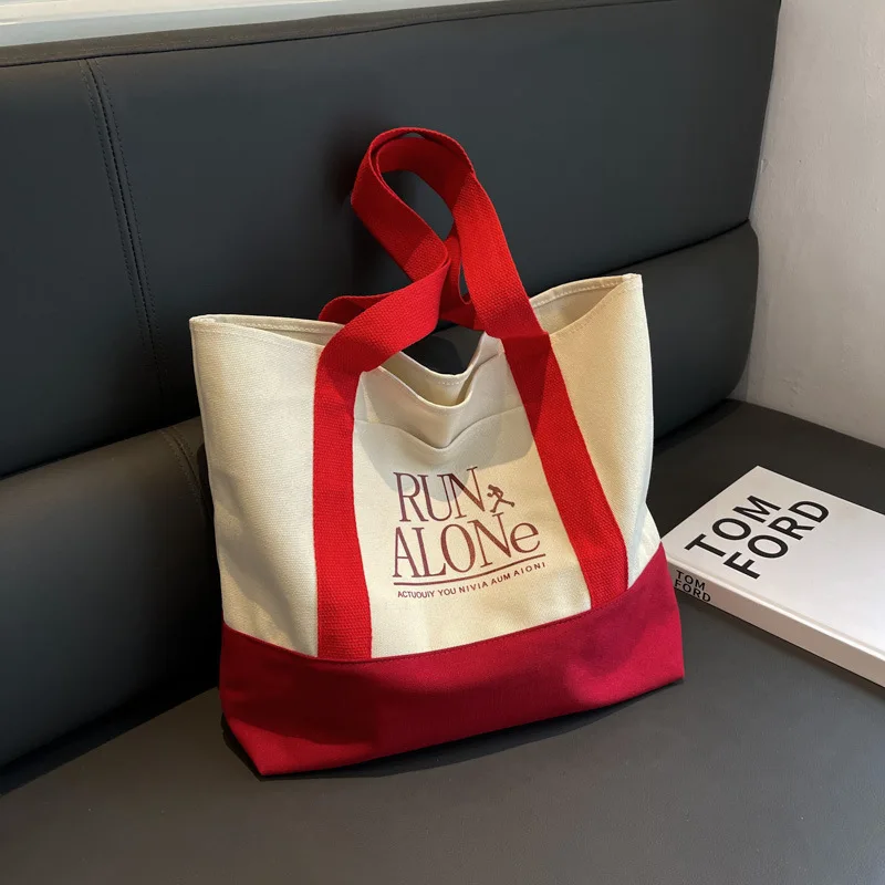 Bolsos de lona informales coreanos para mujer, bolso de hombro con estampado de letras de gran capacidad, bolso de libros para estudiantes, bolso de