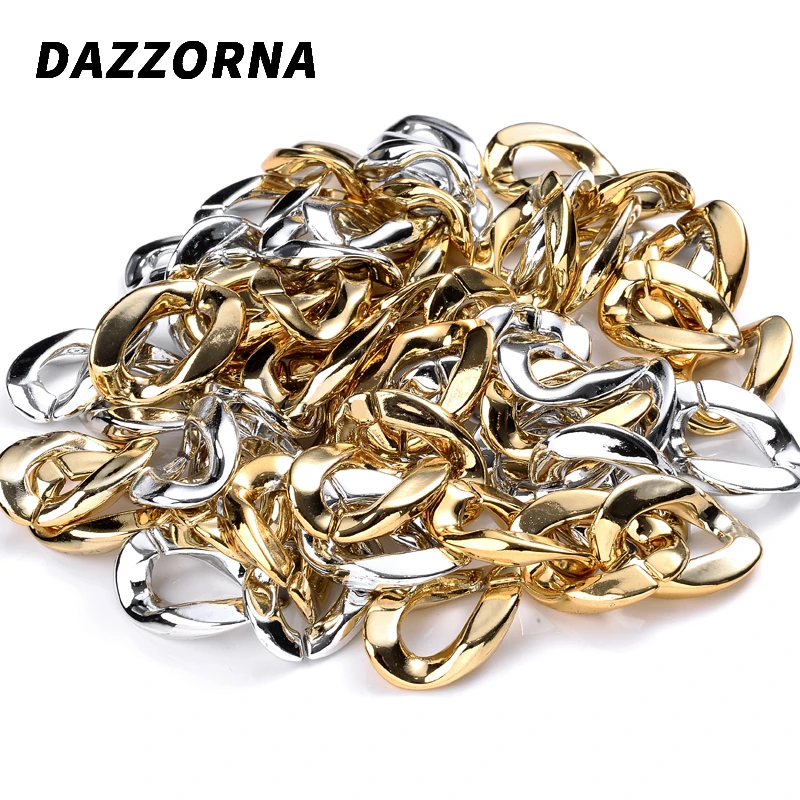 Acrílico Link Chain para fazer jóias, ouro, prata, plástico, links, chaveiros, colar, pulseira, presente, 16x23mm, 30Pcs, lote