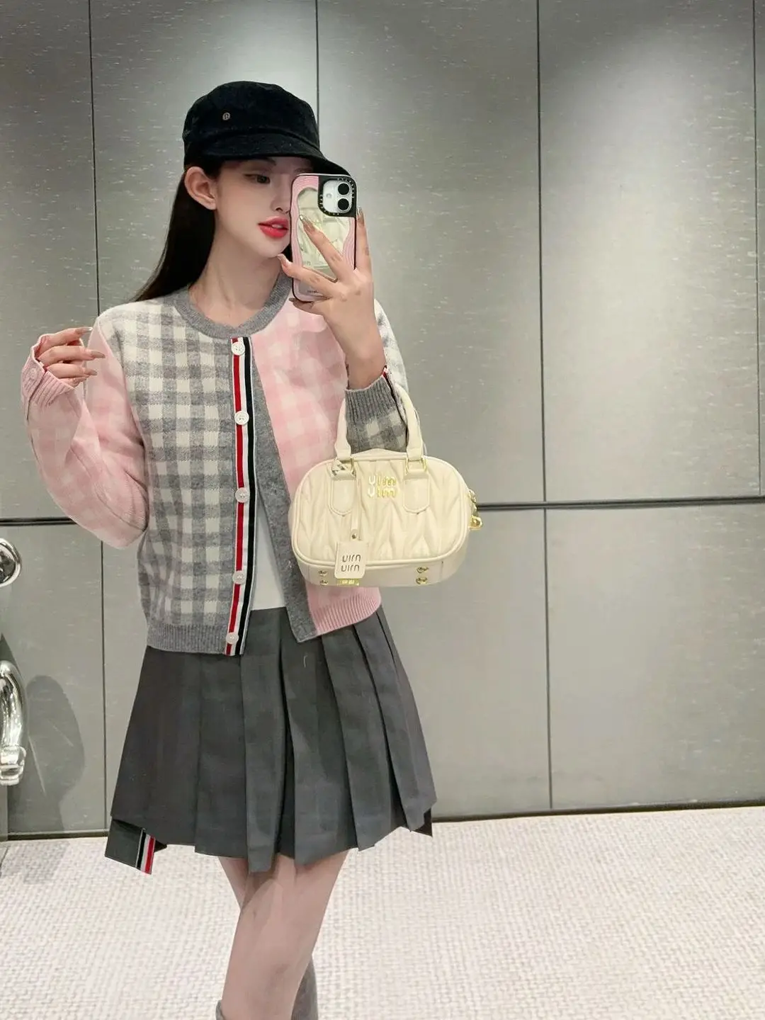 

Retro Color Blo Plaid round Ne Single Button ort Knitted Woolen Cardigan Spring Autumn New Arrival Ladies Faion