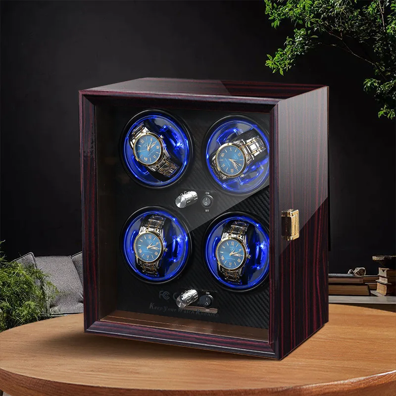 

Роскошное заводное устройство для часов 4, вращающаяся автоматическая коробка для часов, бесшумная антимагнитная прозрачная крышка, автоматический заводной механизм со светом