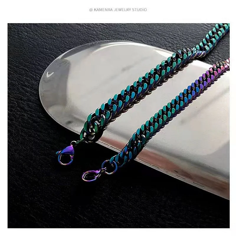 Stainless Steel Quenched Colorful Double Woven Cuban Link Chain Necklace for Men Women Hip Hop DIY Jewelry