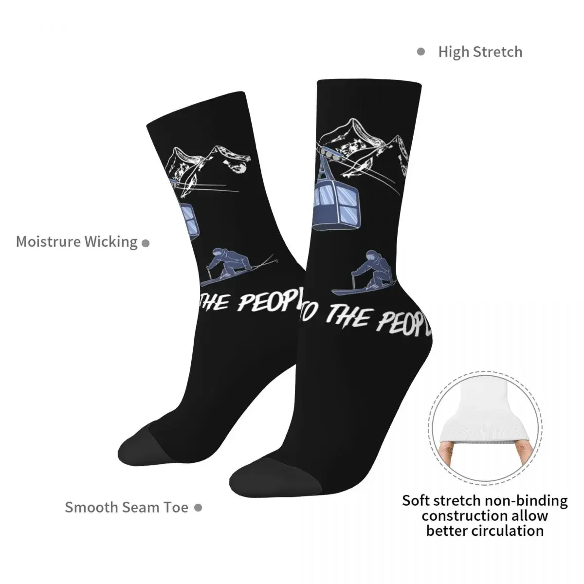 Powder To The People Ski Lift Resort Winter Sports Socks Harajuku Super Soft Stockings All Season Long Socks for Unisex Gifts