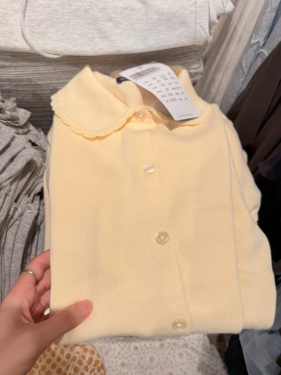 

Желтый топ Babydoll, кардиган, женский осенний кружевной воротник, хлопковые пуговицы, вязаный джемпер, милый сладкий свитер в консервативном стиле, новый Y2K