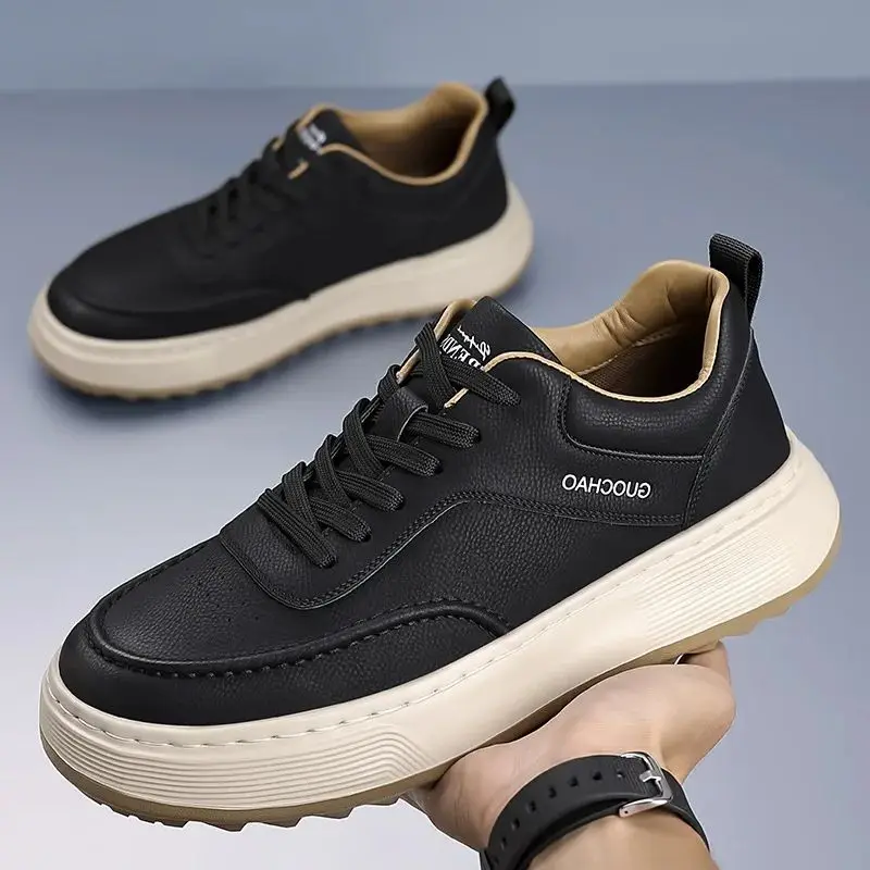 

Men's Casual Sneakers Leather Shoes Thick-soled 2025 New British Retro Sports And Men's Shoes Casual Trendy Shoes Size 38-43