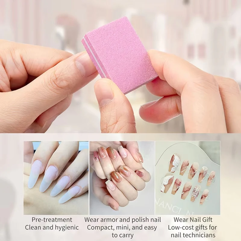 50pcs/pack Mini Sanding Nail File Sponge Cube Two-sided Polished Sponge Strip Block Professional 100/180 Sandpaper Manicure Tool