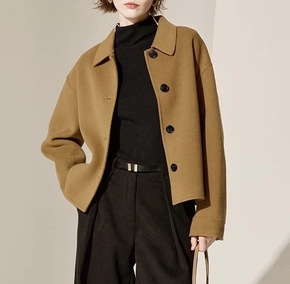 

Новинка 2025 года, двустороннее универсальное осенне-зимнее пальто Camere ort на одной пуговице, женская шерстяная верхняя одежда Faionable Ele