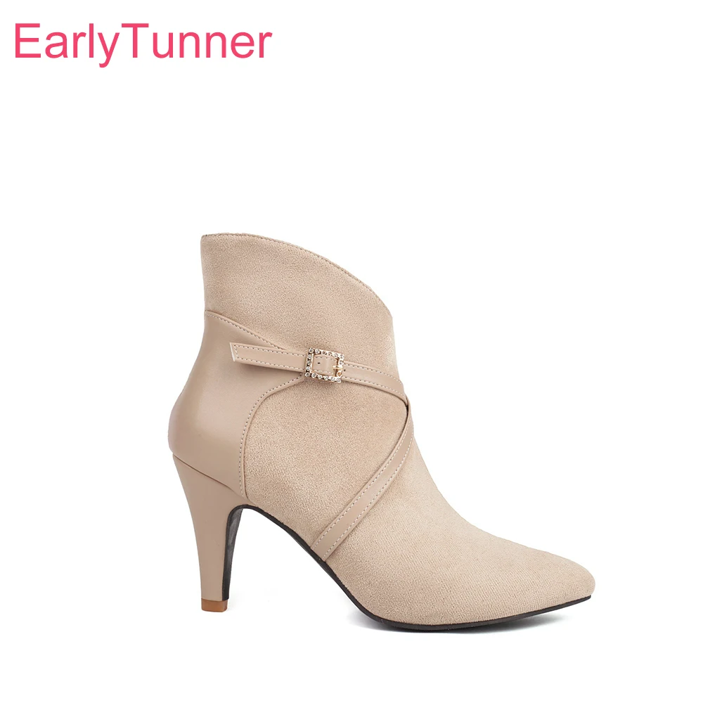 

2026 Весенние новые женские ботильоны абрикосового коричневого цвета для взрослых, офисные женские туфли на высоком каблуке с шипами, маленькие большие размеры 11 33 41 45 47