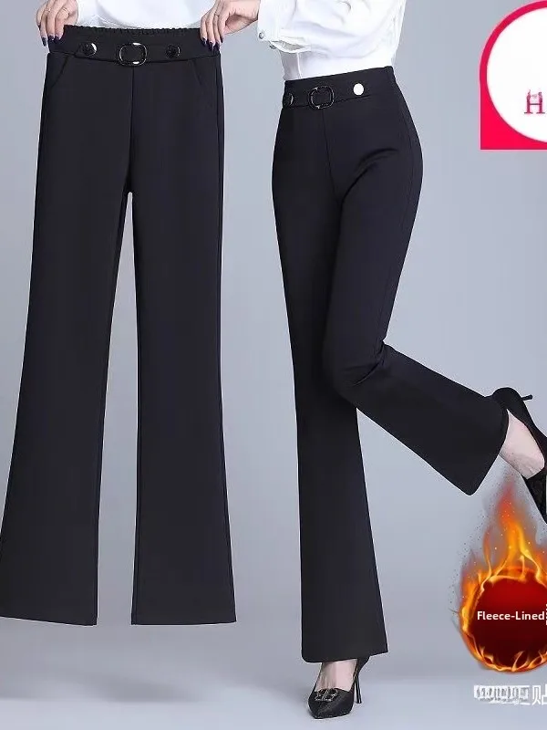 

plus Size Casual Pants High Waist Wide Leg Pocket Detail Composite Fabric Autumn Winter New Style Loose Drapey Slimming Black