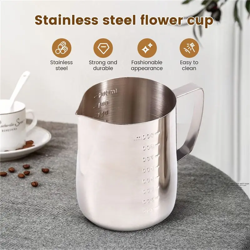 ABWZ-Milk Frothing Cup Coffee Latte Container Metal Pot Measuring Cup Coffee Latte Mug Coffee Utensils