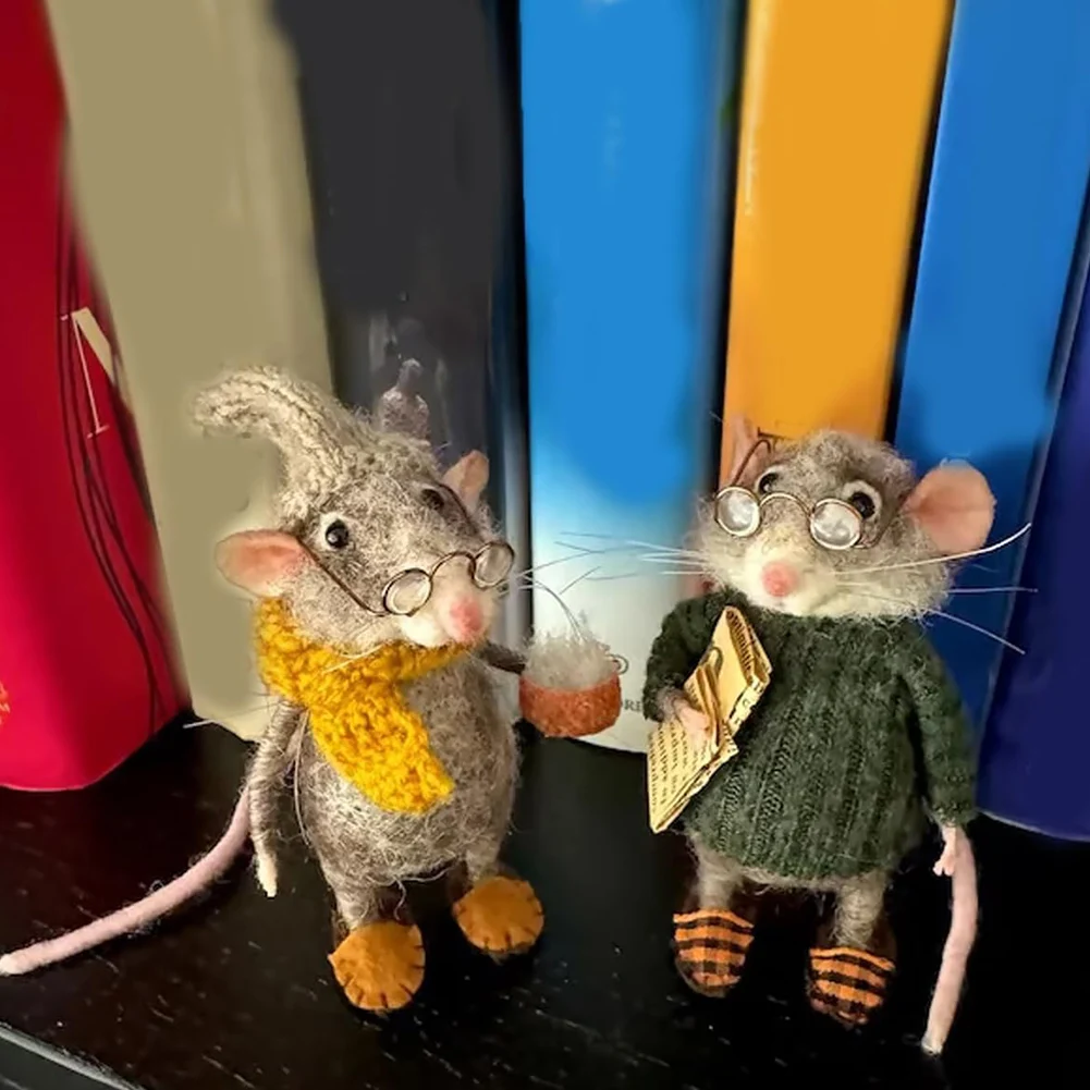 Kits de juguetes de ratón de fieltro con aguja de felpa, ratones de fieltro hechos a mano DIY, ratón de fieltro con aguja de Navidad para invierno, fieltro de lana de Navidad