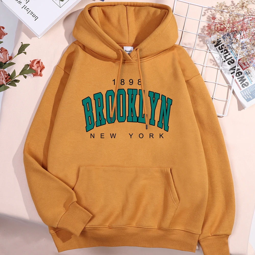 1898 Brooklyn New York Men Women Hoodies Cute Pocket Pullovers Pattern Oversize Streetwear Street Fleece Couple Sportswear