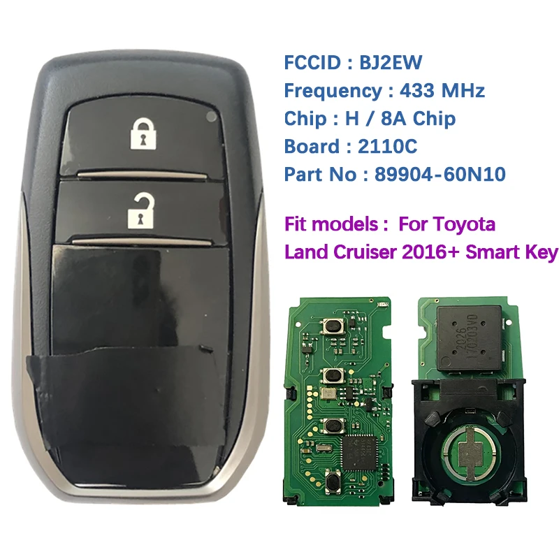 

CN007155 Aftermarket 2 Button Smart Key For Toyota Land Cruiser BJ2EW PAGE1 A8 DST-AES Chip 433MHz With Keyless Go 89904-60N10