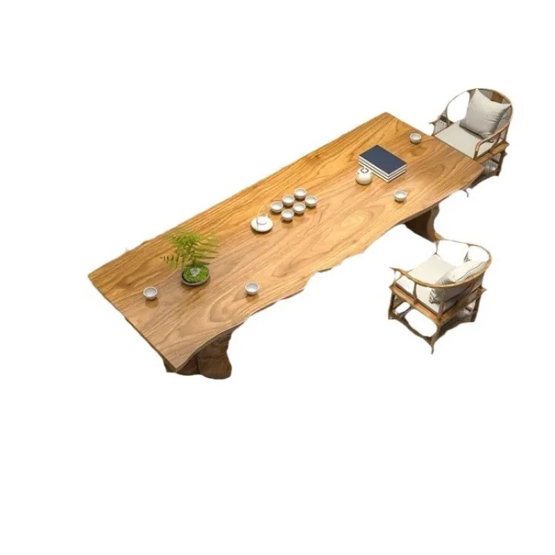 

New log color luxury tea table and chair combination new Chinese office living room home large board