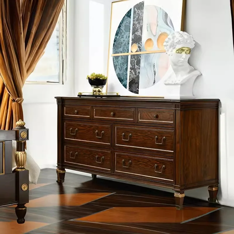 

Американский комод из цельного дерева, легкий роскошный шкаф для хранения в гостиной, шкафчик для бытовой спальни, шкаф с девятью ведрами, модный