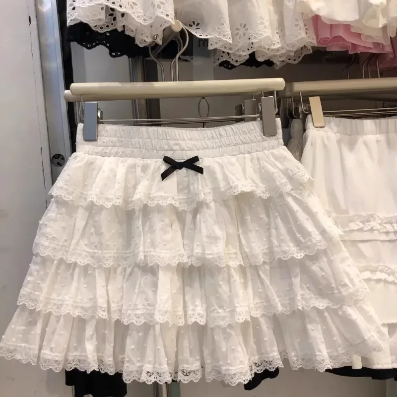 Japanische Y2k Harajuku Mini Layered Rüschen Röcke Süße süße Spitze Kuchen Rock Kawaii Lolita Casual Frauen Sommer 2025, Röcke