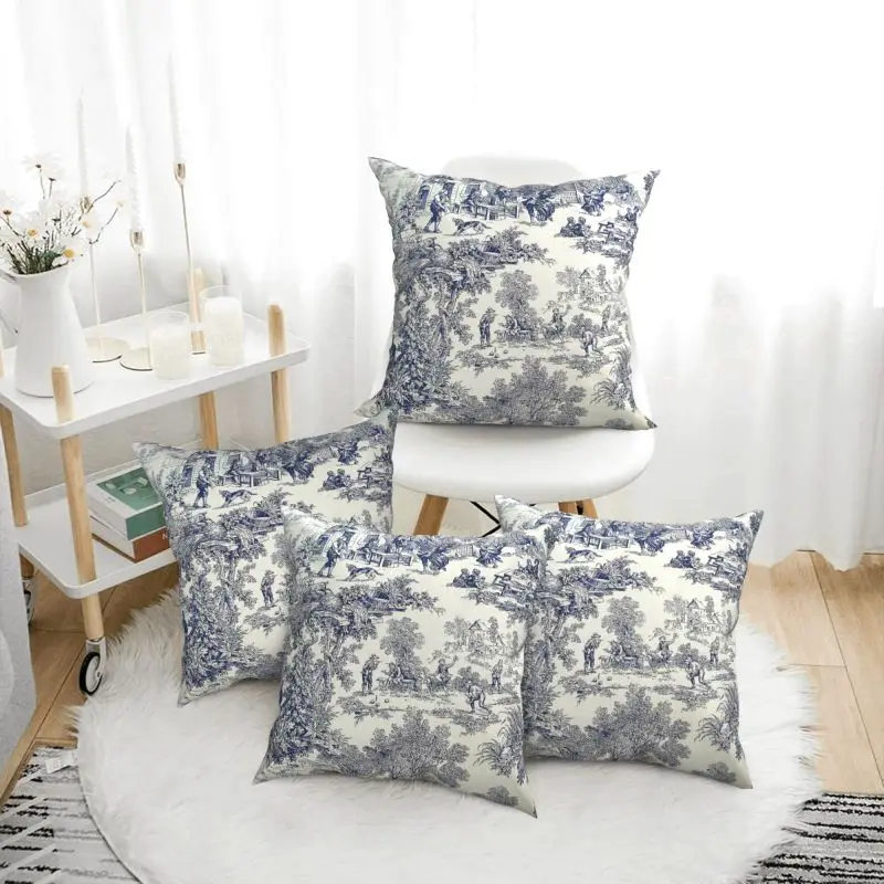 Toile De Jouy Number Pillowcase Polyester Pattern Zipper Square Pillowcase Home Two Side Printing Decorative Cushion Cover