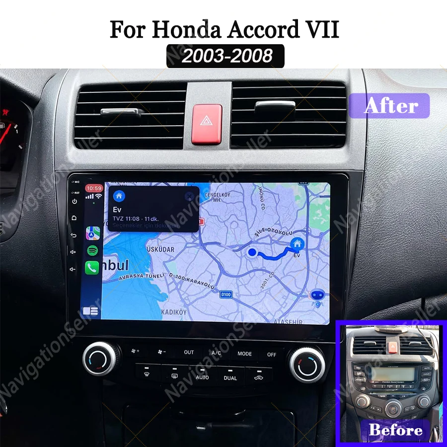 

Android Carplay For Honda Accord 7 Diesel 2003 - 2008 Car Radio Stereo Multimedia Player Navigation Screen WIFI DSP No 2Din DVD
