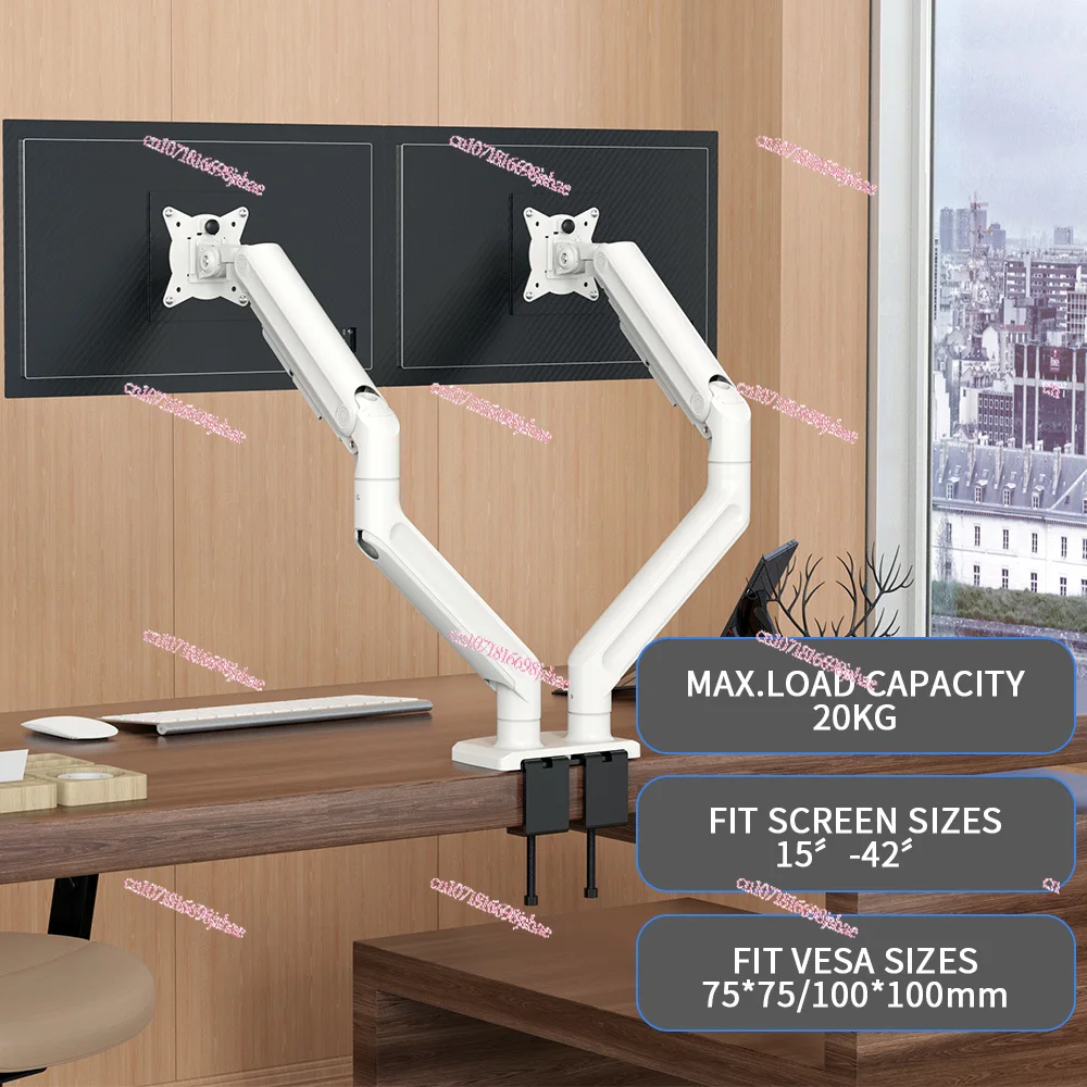 Adjustable Gas Spring Matte Surface Dual Monitor Mounting Bracket with USB Interface